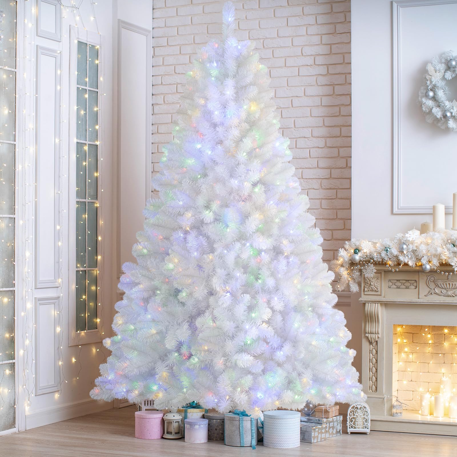 6ft Prelit Warm White & Color LED Changing Lights Premium Artificial ...